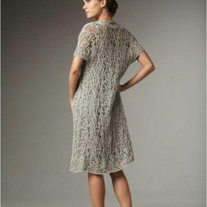 Eileen Fisher | Luster Gray Crochet Linen Short Sleeve Open Long Cardigan S